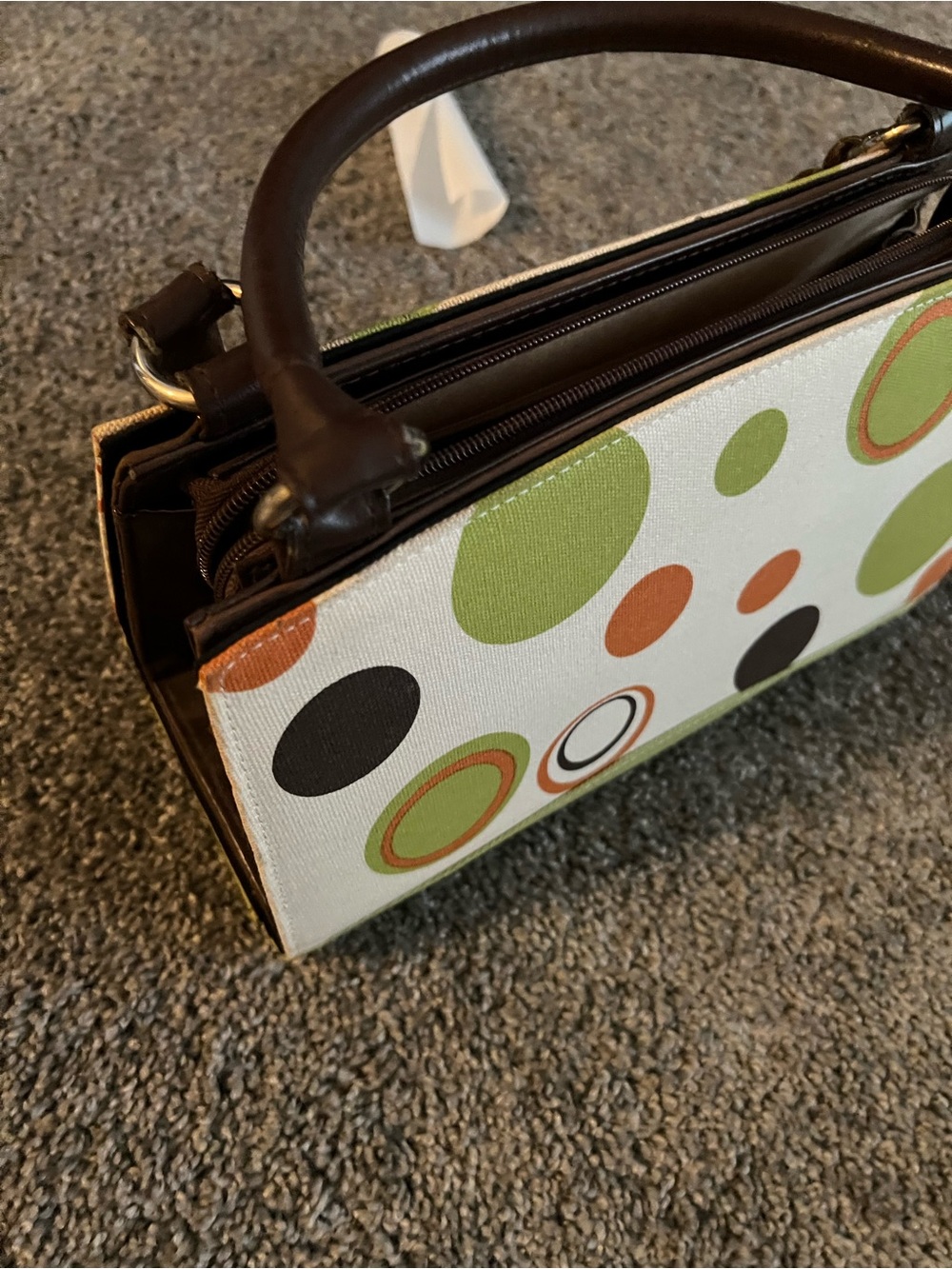Canvas Mini Tote in Green & Orange Dot Print
